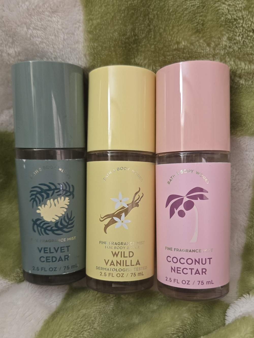 Qty 3 - Bath & Body Frag Mist Trio — Velvet Cedar, Wild vanilla & Coconut Nectar